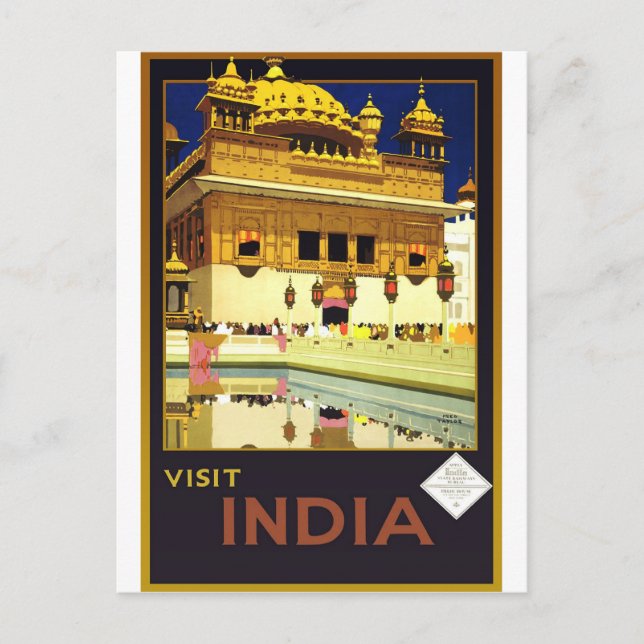 Visit India Vintage Travel Poster Art Postcard (Front)