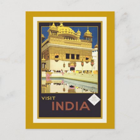 "visit India" Vintage Travel Poster Postcard