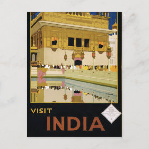 Visit India Vintage Travel Poster Restored Postcard