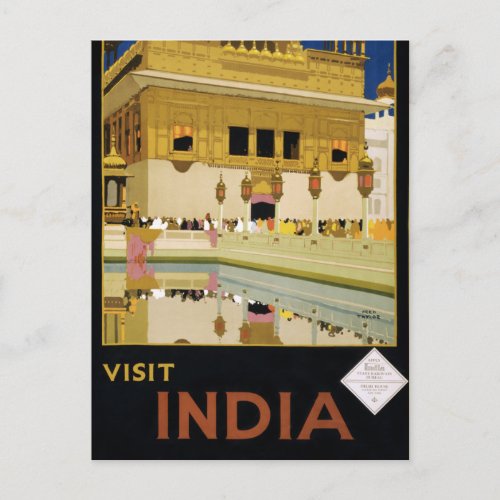 Visit India Vintage Travel Poster Restored Postcard