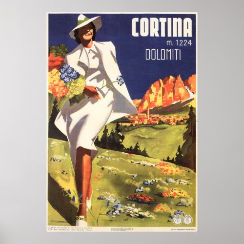 VISIT ITALY Cortina Dolomiti Vintage ENIT Travel Poster