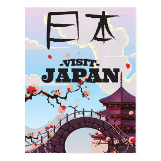 Visit Japan Retro Travel Poster Postcard Visit Japan Retro Travel Poster Postcard