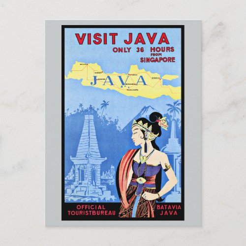 Visit Java Indonesia From Singapore Vintage Postcard