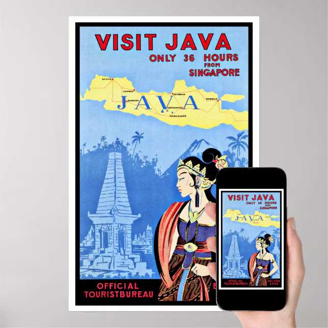 Visit Java Indonesia From Singapore Vintage Poster | Zazzle