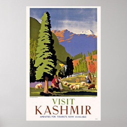 Visit Kashmir India  Vintage Travel Poster