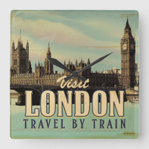 Visit London vintage poster Square Wall Clock