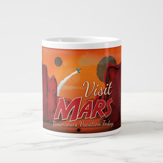 Visit Mars Vintage Poster Large Coffee Mug (Front)