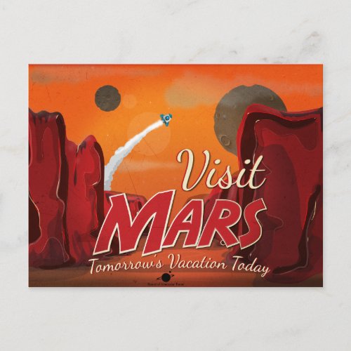 Visit Mars Vintage Poster Postcard