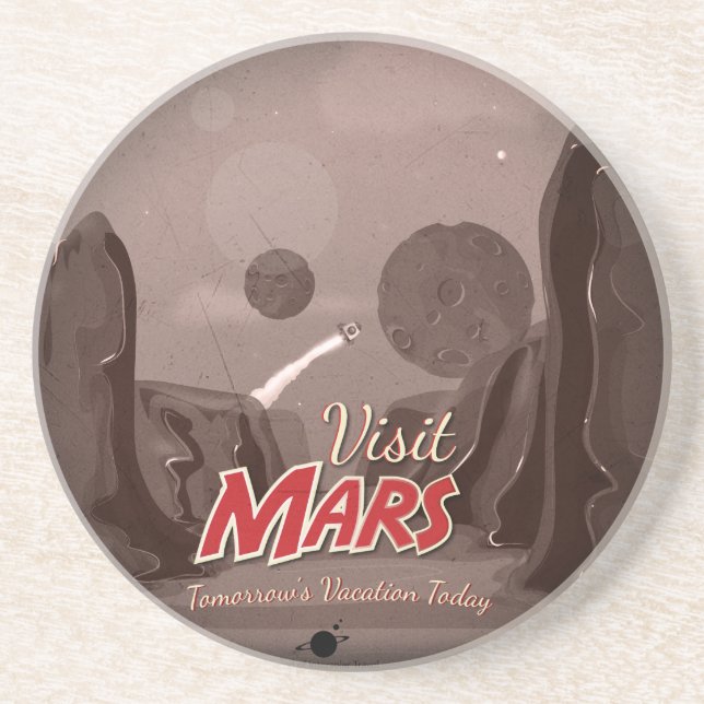 Visit Mars Vintage Poster Sandstone Coaster (Front)
