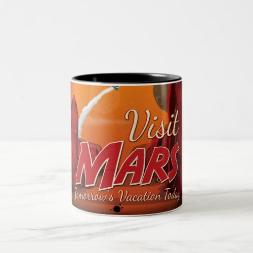 Visit Mars Vintage Poster Two_Tone Coffee Mug