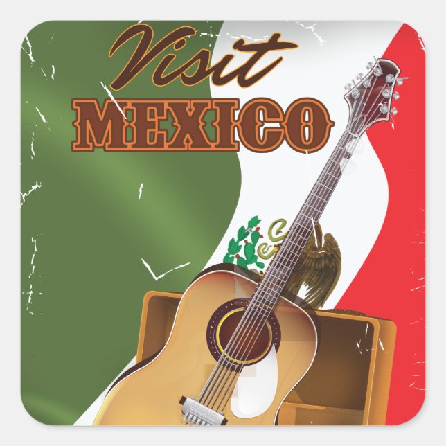 Visit Mexico vintage travel poster Square Sticker (Front)