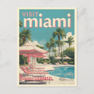 Visit Miami Retro Poolside Travel Art Postcard