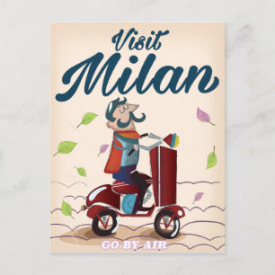 Visit Milan cartoon vintage travel poster Postcard