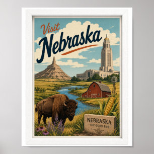Visit Nebraska Travel Vintage Poster