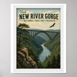 Visit New River Gorge National Park Travel Vintage Poster