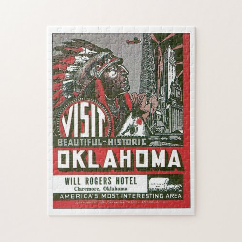 Visit Oklahoma Vintage Travel Poster Artwork Jigsaw Puzzle