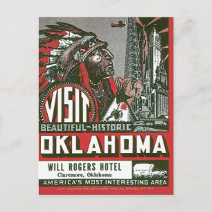 Visit Oklahoma Vintage Travel Poster Artwork Postcard