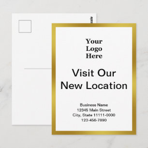 Visit Our New Location Gold White Business Logo Postcard