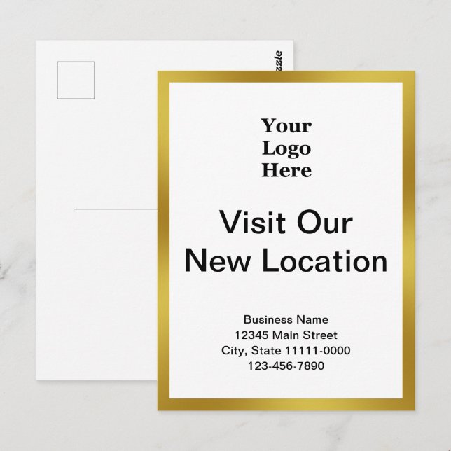 Visit Our New Location Gold White Business Logo Postcard (Front/Back)