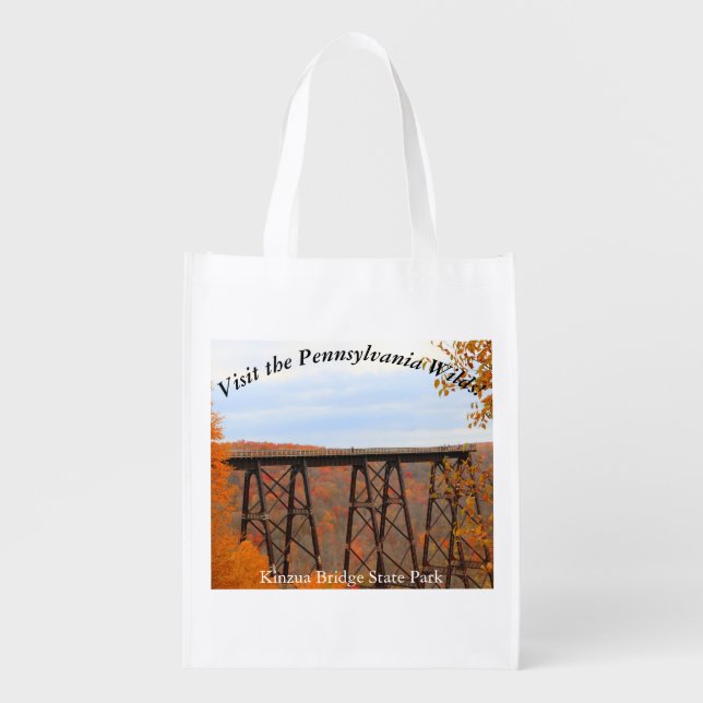Visit PA Wilds Picturesque Souvenir Kinzua Bridge Grocery Bag (Front)