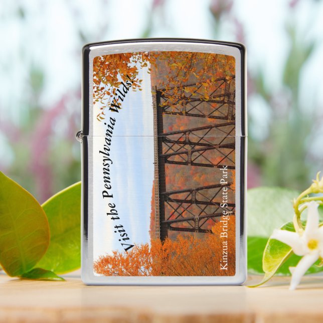 Visit PA Wilds Picturesque Souvenir Kinzua Bridge Zippo Lighter (On Table)