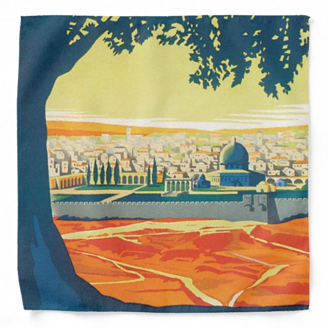 Visit Palestine Vintage Travel Poster Bandana (Front)