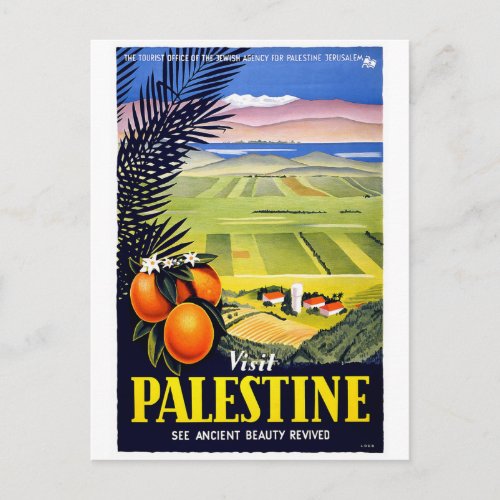 Visit Palestine Vintage Travel Poster Postcard