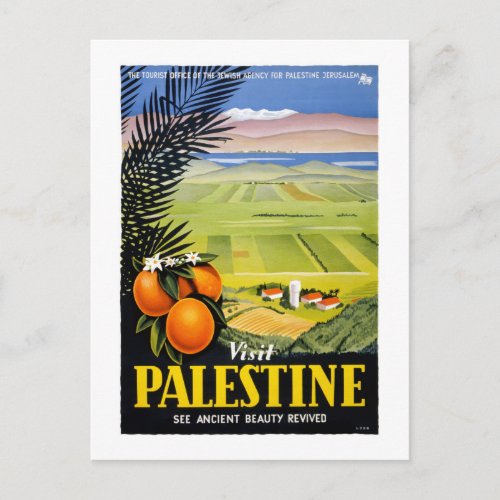 Visit Palestine Vintage Travel Poster Restored Postcard