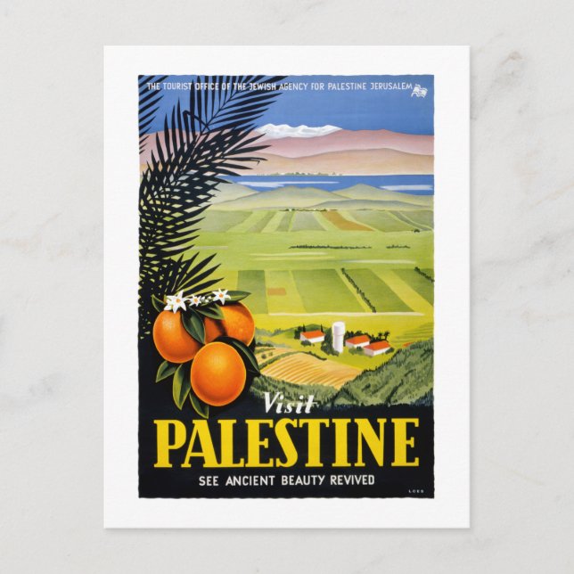 Visit Palestine Vintage Travel Poster Restored Postcard (Front)