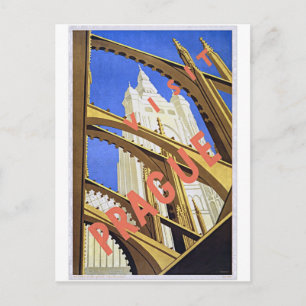 Visit Prague Vintage Travel Poster Art Postcard