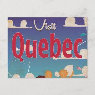 Visit Quebec vintage cartoon travel poster. Postcard