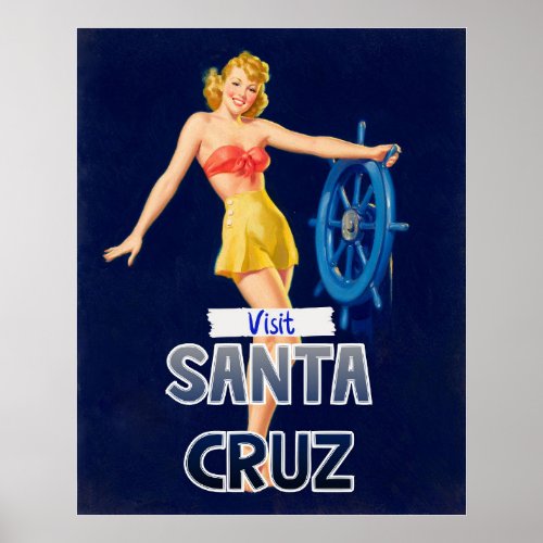 Visit Santa Cruz _ Vintage Pin Up Girl Poster