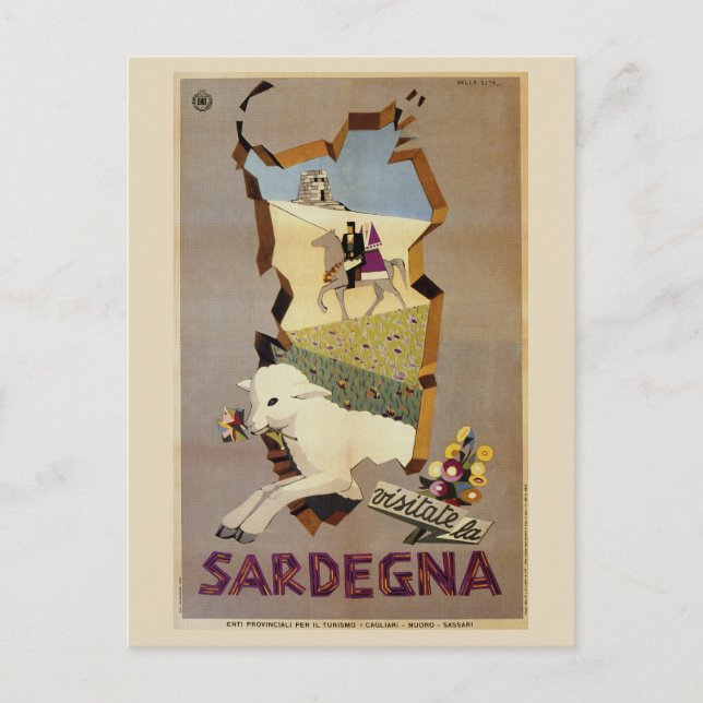 Visit Sardinia vintage Italian travel ad Postcard (Front)