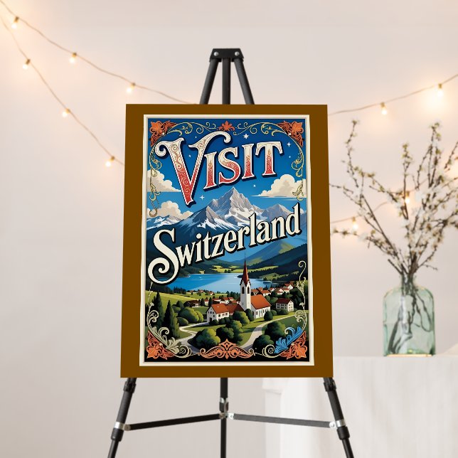 Visit Switzerland, colorful travel poster, Foam Board (In Situ (Stand))