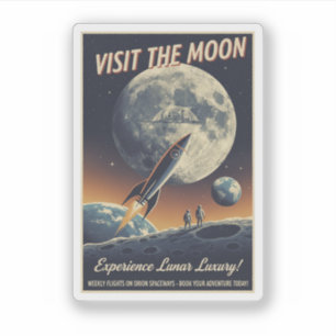 Visit the Moon - Retro travel poster Sticker