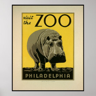 Visit the Philadelphia Zoo, Hippo - Old WPA Poster