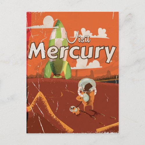 Visit the Planet Mercury Vintage Sci_Fi Cartoon Postcard