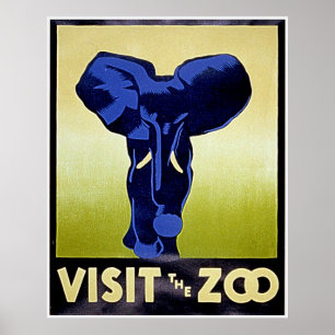 Visit the Zoo - Elephant - Vintage WPA Poster