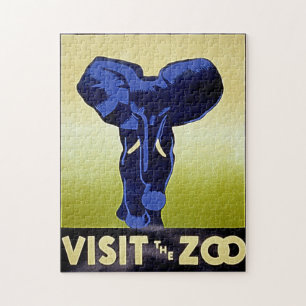 Visit the Zoo - Elephant - Vintage WPA Poster Jigsaw Puzzle