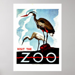 Visit the Zoo, herons, vintage retro WPA Poster