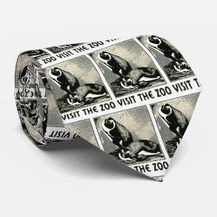 Visit the Zoo - Vintage WPA Poster with Penguins Neck Tie