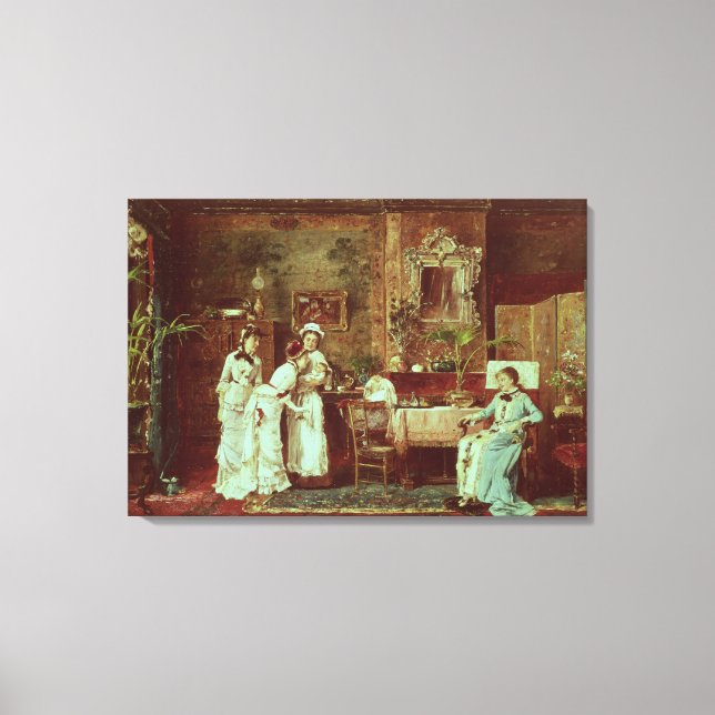 Visit to a New Mother, 1879 (oil on canvas) Canvas Print (Front)
