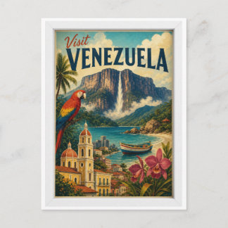 Visit Venezuela Travel Vintage Postcard