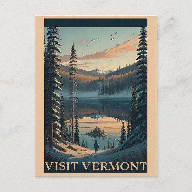 Visit Vermont Winter Snow Illustration Travel Postcard (Front)