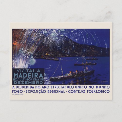 Visitai a Madeira Portugal Vintage Poster 1939 Postcard