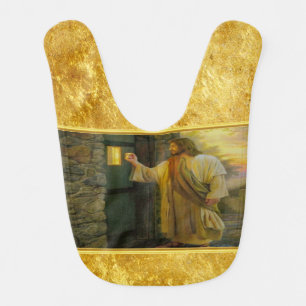 Visitation at Dawn Jesus Knocking on a Rustic Door Baby Bib