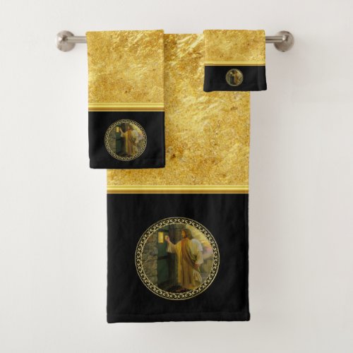 Visitation at Dawn Jesus Knocking on a Rustic Door Bath Towel Set