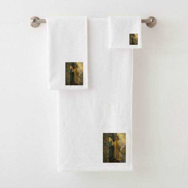 Visitation at Dawn Jesus Knocking on a Rustic Door Bath Towel Set (Insitu)