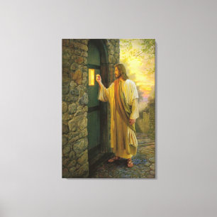 Visitation at Dawn Jesus Knocking on a Rustic Door Canvas Print