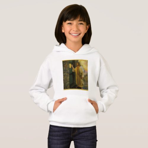 Visitation at Dawn Jesus Knocking on a Rustic Door Hoodie